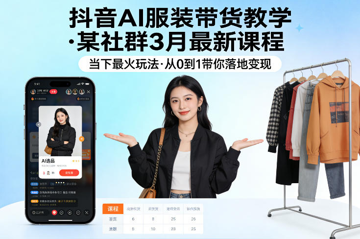 抖音AI服装带货教学，某社群3月最新课程，当下最火玩法，从0到1带你落地变现-赛德副业库