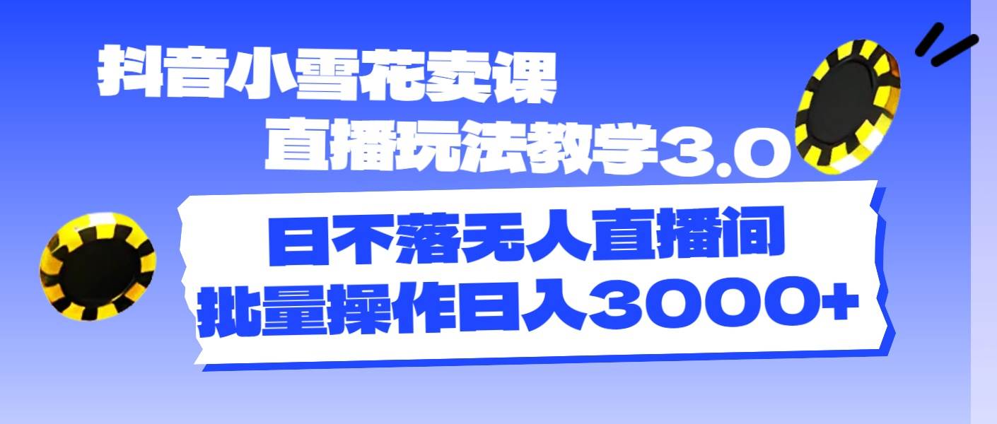 （11595期）抖音小雪花卖课直播玩法教学3.0，日不落无人直播间，批量操作日入3000+-赛德副业库