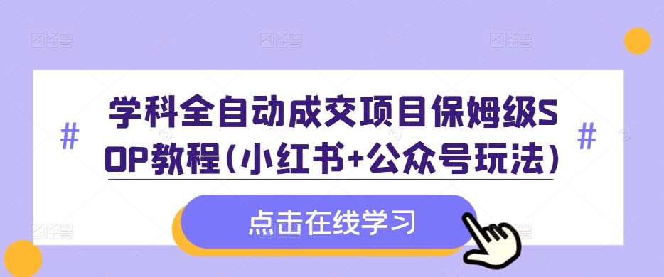 学科全自动成交项目保姆级SOP教程(小红书+公众号玩法)含资料-赛德副业库