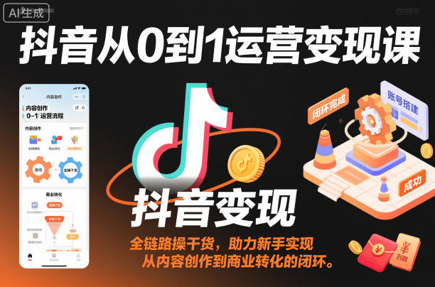 抖音从0到1运营变现课，全链路实操干货，助力新手实现从内容创作到商业转化的闭环-赛德副业库