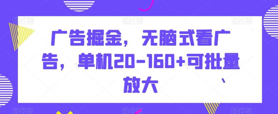 广告掘金，无脑式看广告，单机20-160+可批量放大【揭秘】-赛德副业库