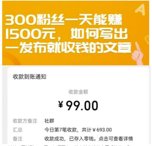 300粉丝一天能赚1500元，如何写出一发布就收钱的文章【付费文章】-赛德副业库