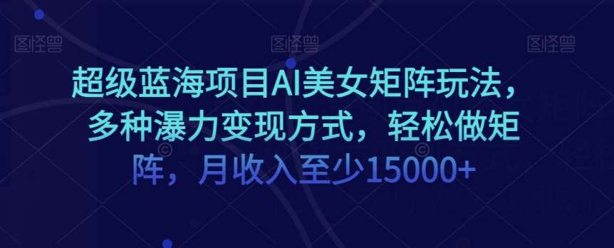 超级蓝海项目AI美女矩阵玩法，多种瀑力变现方式，轻松做矩阵，月收入至少15000+【揭秘】-赛德副业库