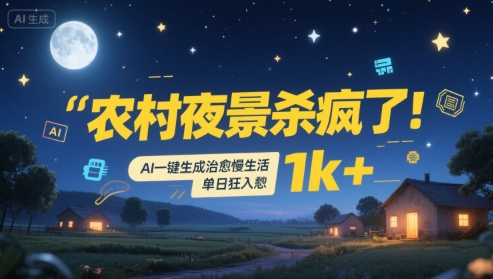 农村夜景杀疯了!AI一键生成治愈系慢生活,单日狂入1k+-赛德副业库