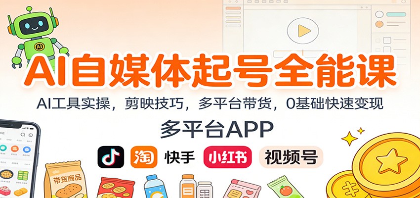 AI自媒体起号全能课：AI工具实操，剪映技巧，多平台带货，0基础快速变现-赛德副业库