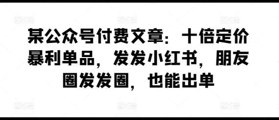 某公众号付费文章:十倍定价暴利单品,发发小红书,朋友圈发发圈,也能出单-赛德副业库