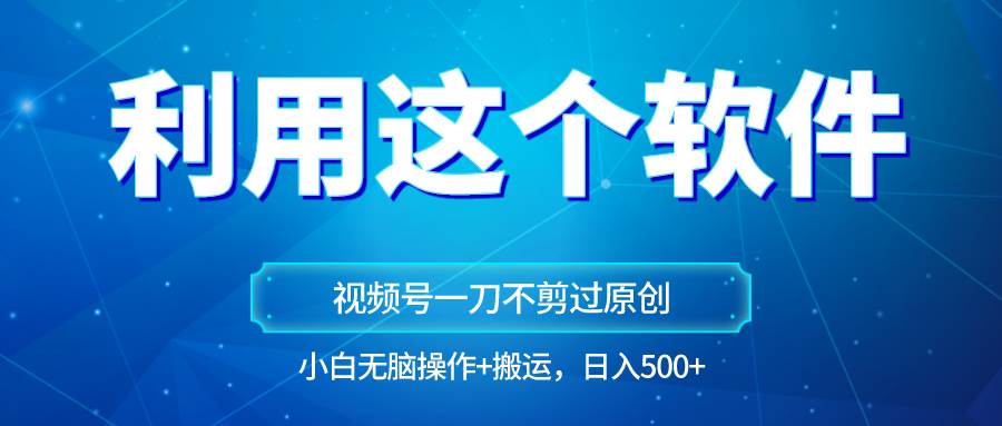 独家视频号原创玩法，用软件一刀不剪也能过原创，小白日入500+，无脑操作+直接搬运-赛德副业库