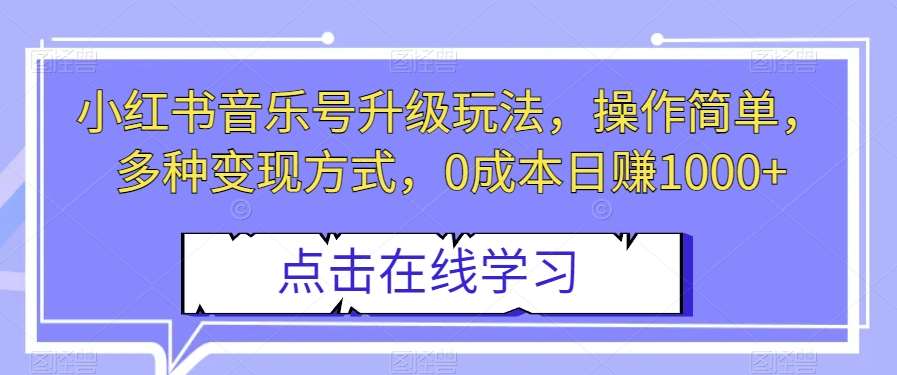 小红书音乐号升级玩法，操作简单，多种变现方式，0成本日赚1000+【揭秘】-赛德副业库