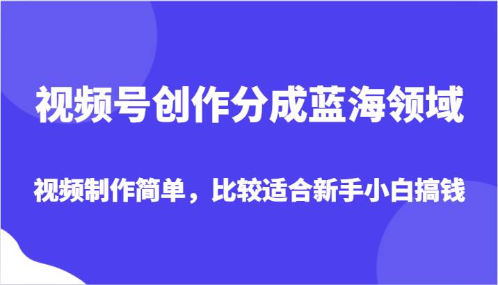 视频号创作分成蓝海领域，视频制作简单，比较适合新手小白搞钱-赛德副业库
