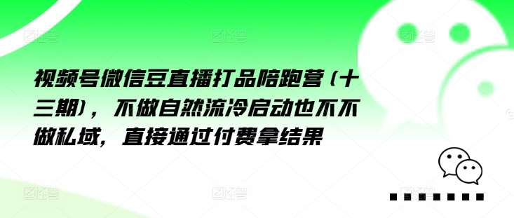 视频号微信豆直播打品陪跑营(十三期)，‮做不‬自‮流然‬冷‮动启‬也不不做私域，‮接直‬通‮付过‬费拿结果-赛德副业库