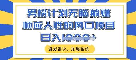 男粉计划无脑躺Z，顺应人性的风口项目，谁发谁火，加爆微信，日入多张【揭秘】-赛德副业库