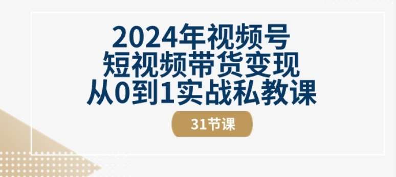 2024年视频号短视频带货变现从0到1实战私教课(31节视频课)-赛德副业库