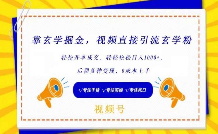 靠玄学掘金,视频直接引流玄学粉, 轻松开单成交,后期多种变现,0成本上手【揭秘】-赛德副业库