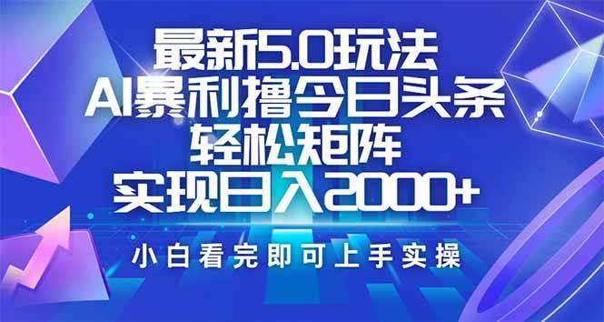 （14336期）今日头条最新5.0玩法，思路简单，复制粘贴，轻松实现矩阵日入2000+-赛德副业库