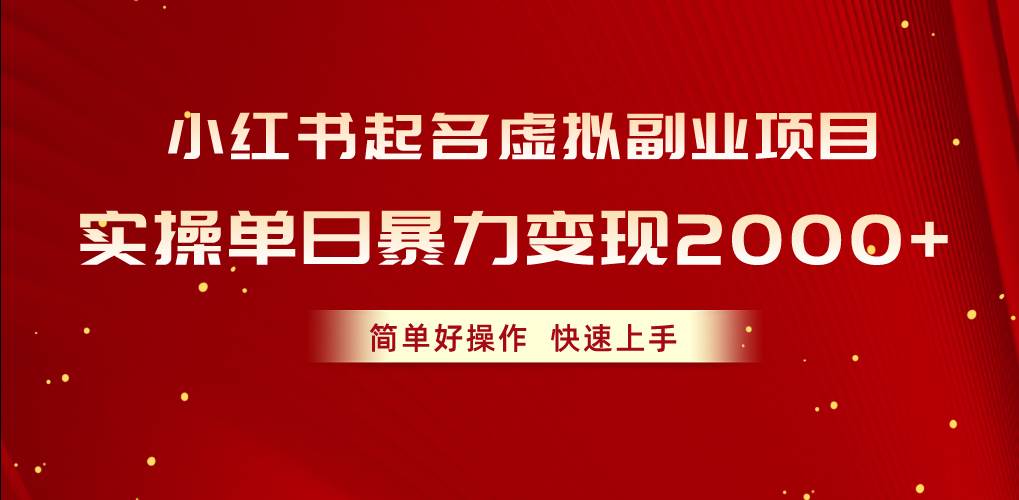 (10856期)小红书起名虚拟副业项目,实操单日暴力变现2000+,简单好操作,快速上手-赛德副业库