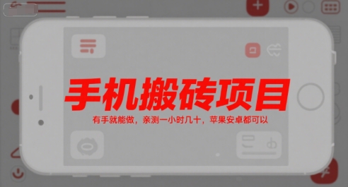 手机搬砖项目,有手就能做,亲测一小时几十,苹果安卓都可以-赛德副业库