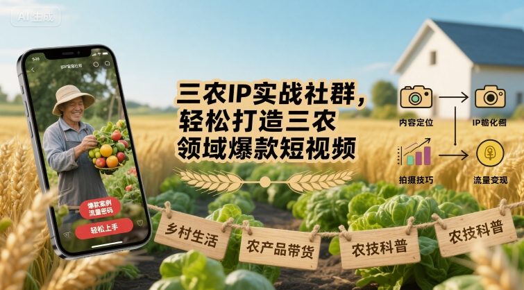 三农IP实战社群,轻松打造三农领域爆款短视频-赛德副业库