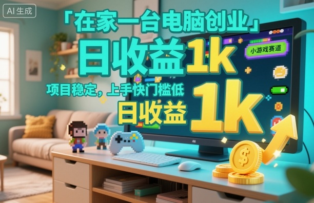 在家一台电脑创业，小游戏赛道，项目稳定，上手快门槛低，日收益1k+【揭秘】-赛德副业库