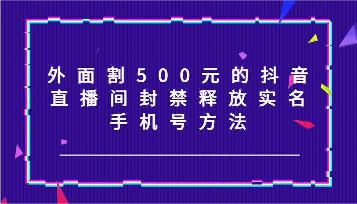 外面割500元的抖音直播间封禁释放实名/手机号方法！-赛德副业库