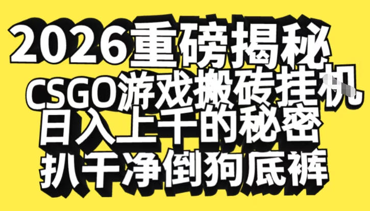 2026开年重磅解密,CSGO游戏搬砖挂G日入1k+的秘密,把倒狗的底裤扒干【揭秘】-赛德副业库