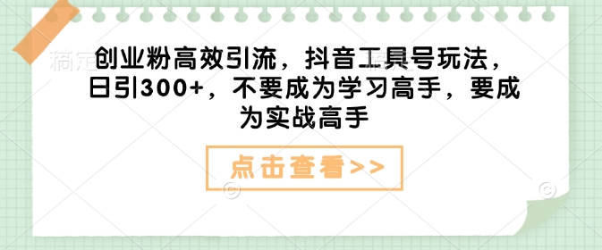 创业粉高效引流,抖音工具号玩法,日引300+,不要成为学习高手,要成为实战高手-赛德副业库