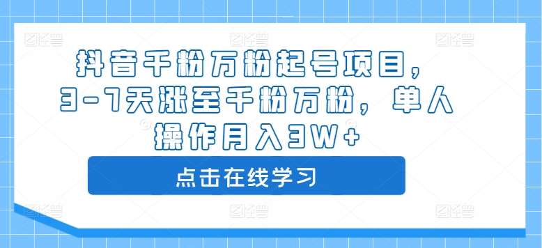 抖音千粉万粉起号项目，3-7天涨至千粉万粉，单人操作月入3W+-赛德副业库