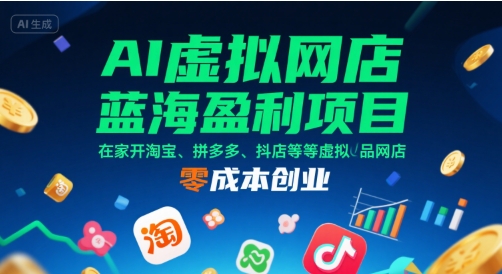 AI虚拟网店蓝海盈利项目，在家开淘宝、拼多多、抖店等虚拟品网店，零成本创业-赛德副业库