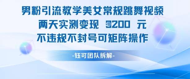 男粉引流教学美女常规跳舞视频两天实测变现1k+,不违规不封号可矩阵操作-赛德副业库