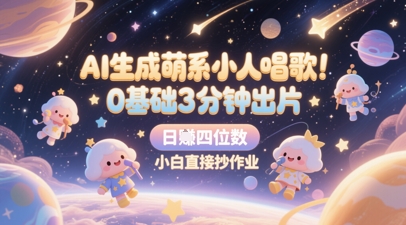 AI生成萌系小人唱歌,0基础3分钟出片,28个作品涨粉8.9W,单条最高19W赞,日入四位数,小白直接抄作业-赛德副业库