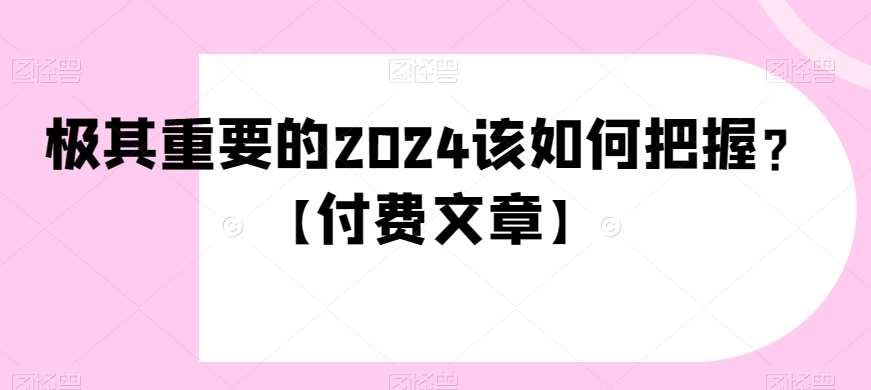 极其重要的2024该如何把握？【付费文章】-赛德副业库