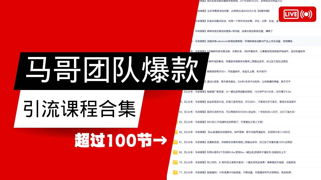 马哥团队【122节】最全项目爆款引流课程合集【持续更新】-赛德副业库