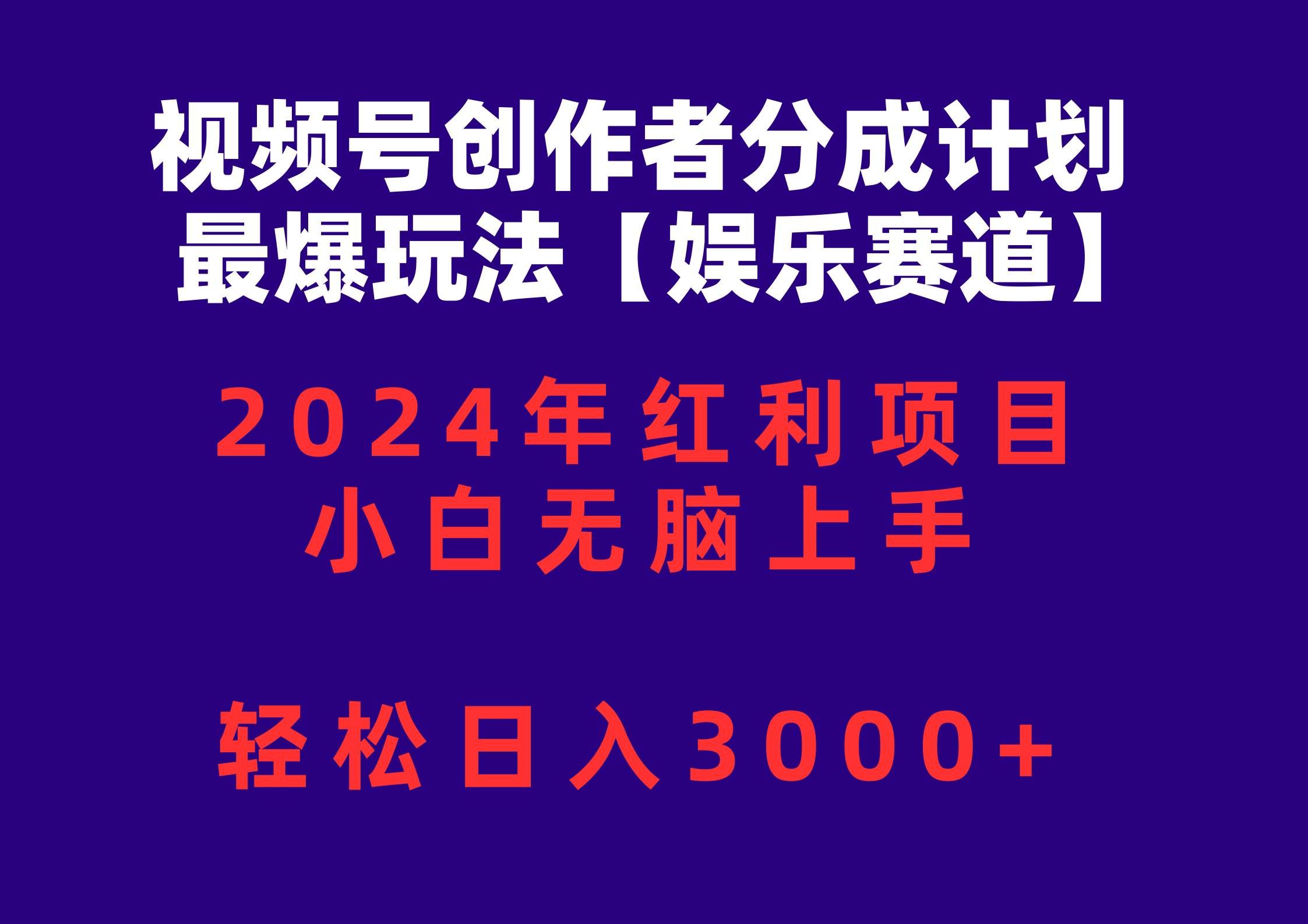 （10214期）视频号创作者分成2024最爆玩法【娱乐赛道】，小白无脑上手，轻松日入3000+-赛德副业库
