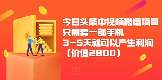 今日头条中视频搬运项目，只需要一部手机3-5天就可以产生利润（价值2800）-赛德副业库