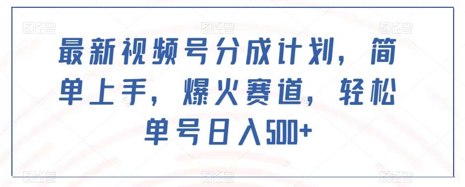 最新视频号分成计划，简单上手，爆火赛道，轻松单号日入500+-赛德副业库