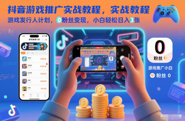 抖音游戏推广实战教程，游戏发行人计划，0粉丝变现，小白轻松日入3张-赛德副业库