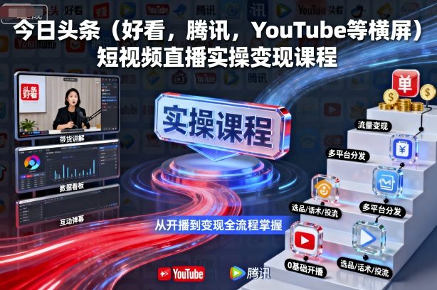 今日头条（好看，腾讯，YouTube等横屏）短视频直播实操变现课程-赛德副业库
