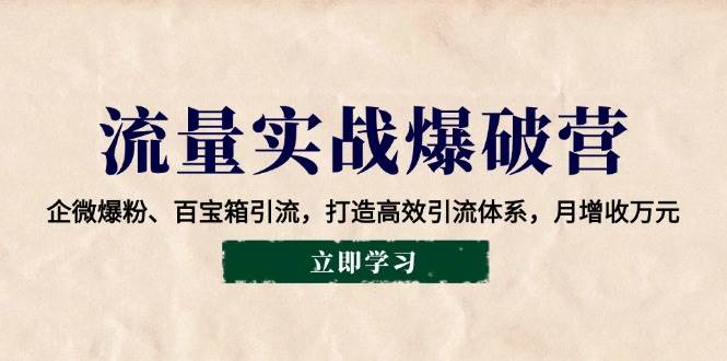 (14039期)流量实战爆破营:企微爆粉、百宝箱引流,打造高效引流体系,月增收万元-赛德副业库