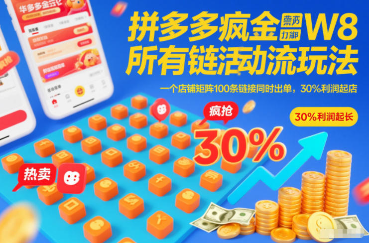 拼多多疯狂活动流玩法，所有链接全部打标，一个店铺矩阵100条链接同时出单，30%利润起店-赛德副业库