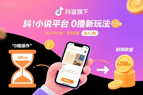 抖音旗下小说平台0撸新玩法，每天挂G60分钟，简单无脑，日入2张【揭秘】-赛德副业库