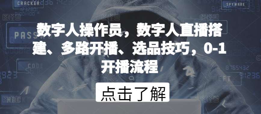 数字人操作员，数字人直播搭建、多路开播、选品技巧，0-1开播流程-赛德副业库