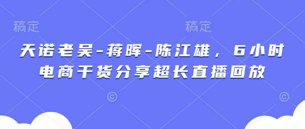 天诺老吴-蒋晖-陈江雄，6小时电商干货分享超长直播回放-赛德副业库