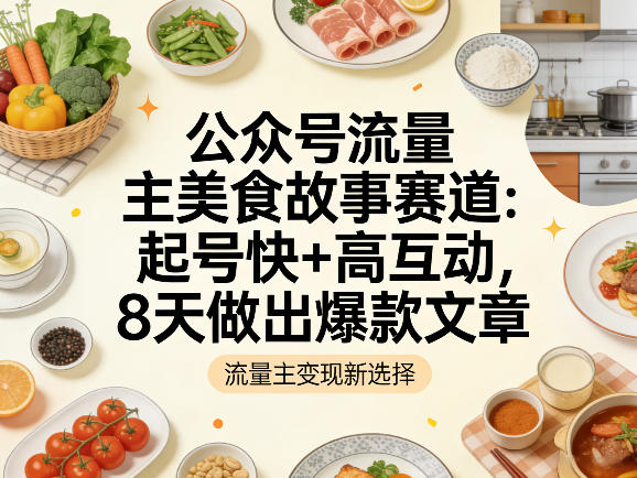 公众号流量主之美食故事赛道，起号快+高互动，8天就能做出爆款文章-赛德副业库