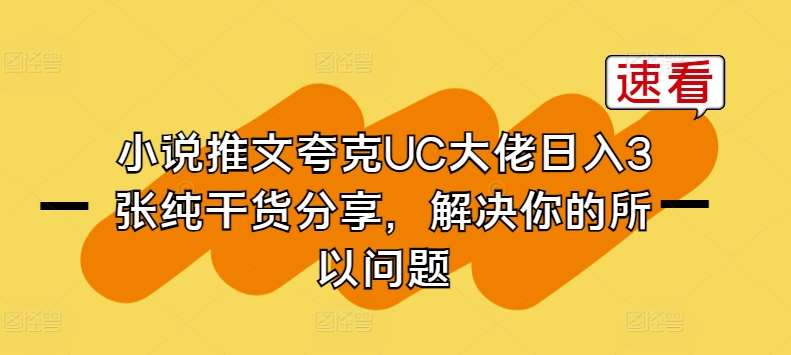 小说推文夸克UC大佬日入3张纯干货分享,解决你的所以问题-赛德副业库