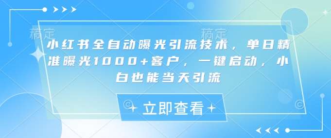 小红书全自动曝光引流技术,单日精准曝光1000+客户,一键启动,小白也能当天引流【揭秘】-赛德副业库
