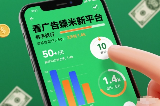 看广告賺米新平台,有手就行,单机稳定日入50+,操作10分钟上手,3天搞了1.4k【揭秘】-赛德副业库