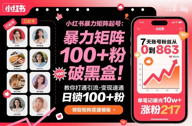 小红书暴力矩阵起号，教你打通引流-变现速通，日锁100+粉，破流量黑盒-赛德副业库