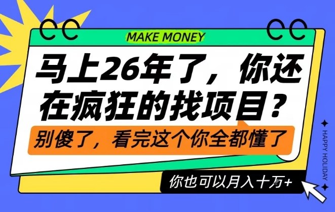 26年了,不要再疯狂的找项目了,看完这个你也可以月入十个W【揭秘】-赛德副业库