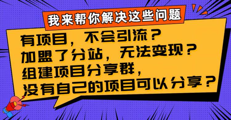 （8147期）有项目，不会引流？加盟了分站，无法变现？组建项目分享群，没有自己的...-赛德副业库