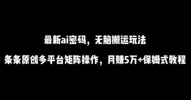 最新ai流量密码，傻瓜式搬运玩法，条条原创，多平台矩阵操作，月赚5万+保姆式教程【揭秘】-赛德副业库