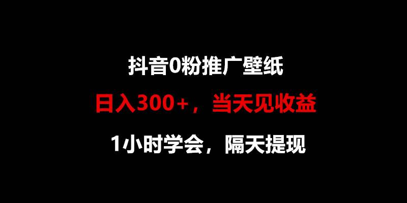日入300+，抖音0粉推广壁纸，1小时学会，当天见收益，隔天提现-赛德副业库